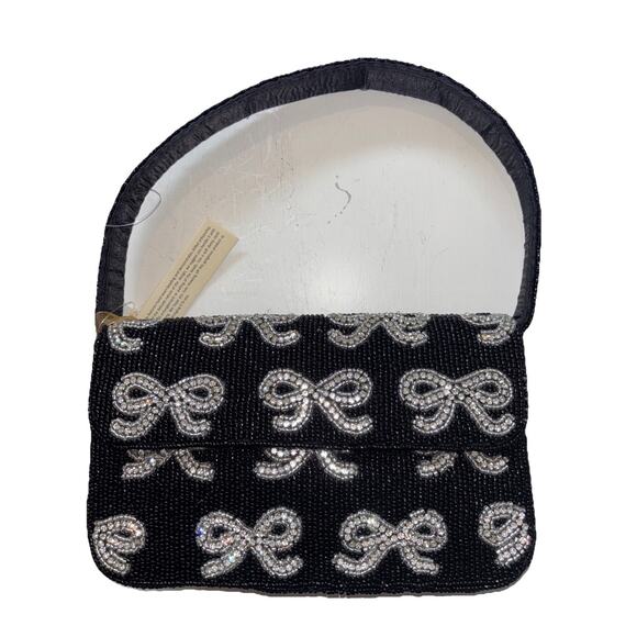 Made in India Black & Silver Bow Beaded Bag Purse Viral TikTok New Hard To Find - Picture 1 of 5